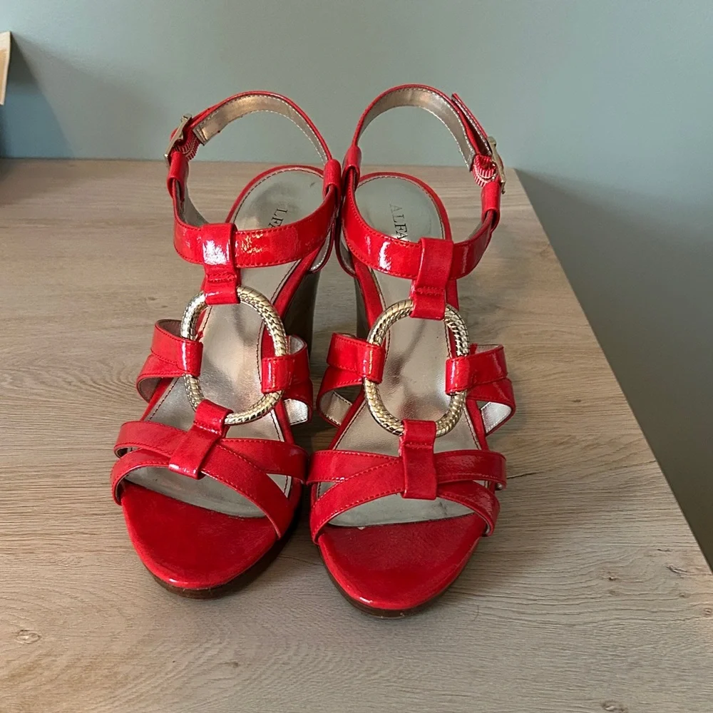 Alfani Vibrant Red and Gold Wedge Sandals - Picture 2 of 13